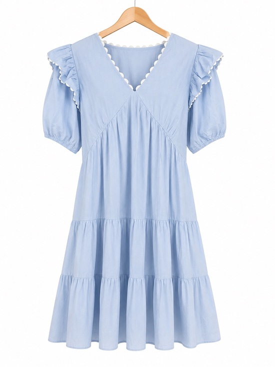 Dresses & Skirts - Simply Southern Light Blue Tiered Dress Small Scallop Trim Cottagecore